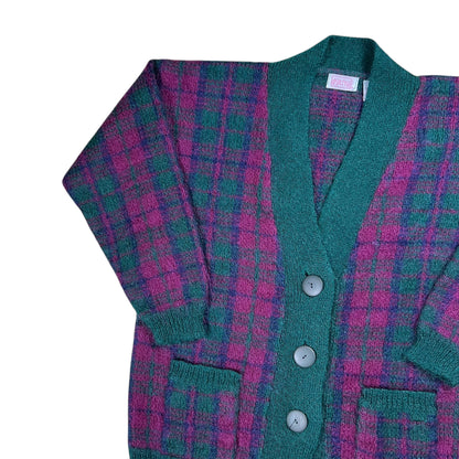 Vintage 90s Mohair plaid women’s cardigan sweater (L)
