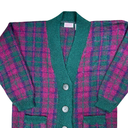 Vintage 90s Mohair plaid women’s cardigan sweater (L)