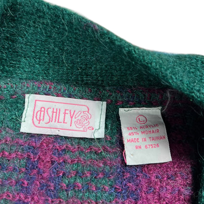 Vintage 90s Mohair plaid women’s cardigan sweater (L)