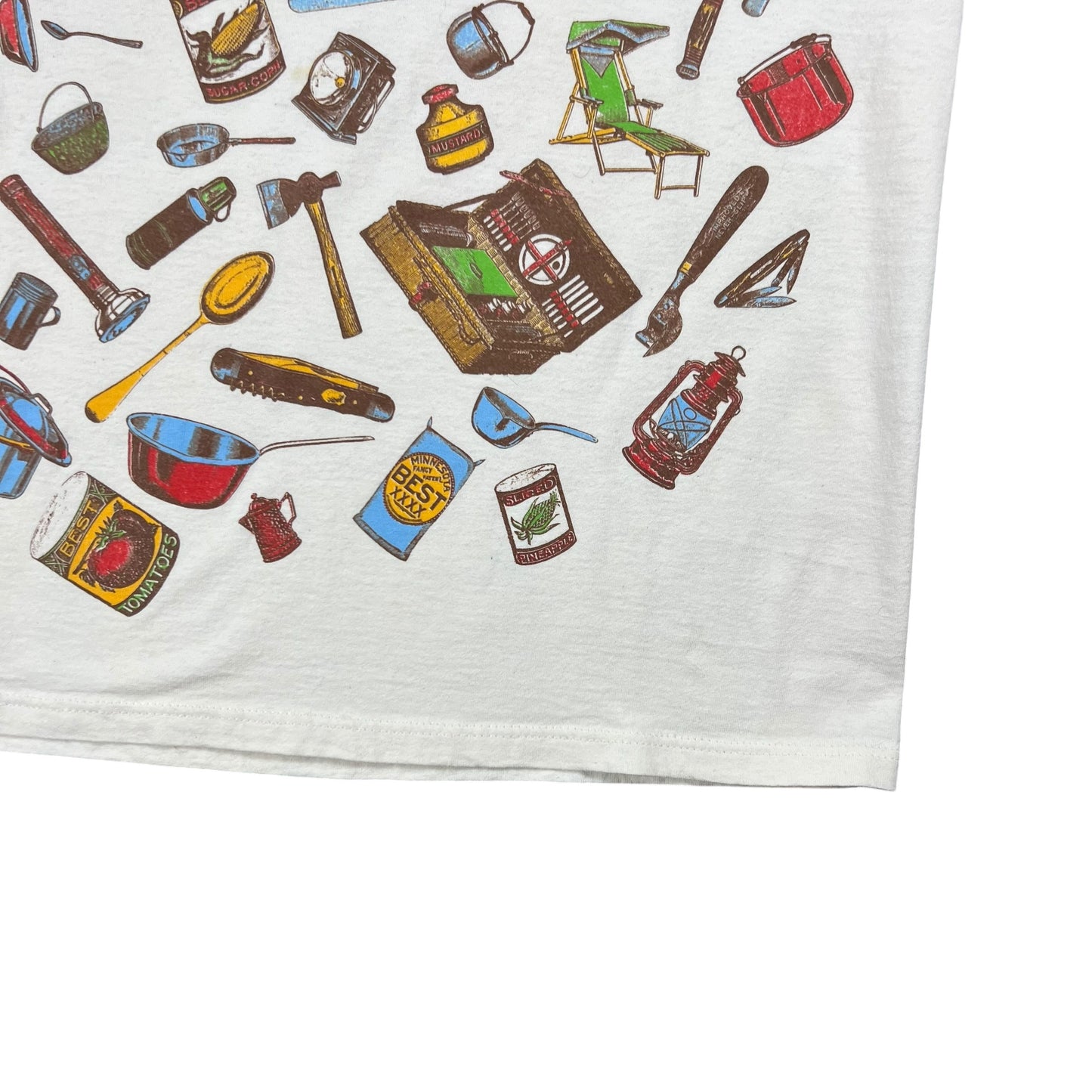 Vintage 90s Ah, Camping A Great excuse to eat beans and stop shaving all over print tee (L)