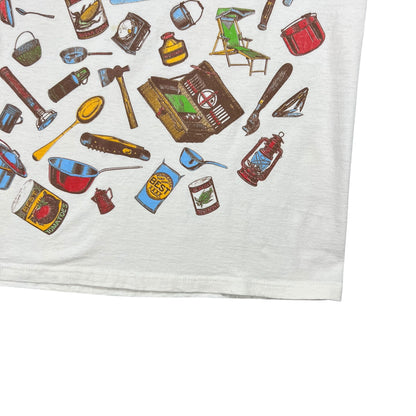 Vintage 90s Ah, Camping A Great excuse to eat beans and stop shaving all over print tee (L)