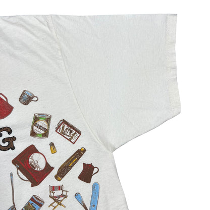 Vintage 90s Ah, Camping A Great excuse to eat beans and stop shaving all over print tee (L)