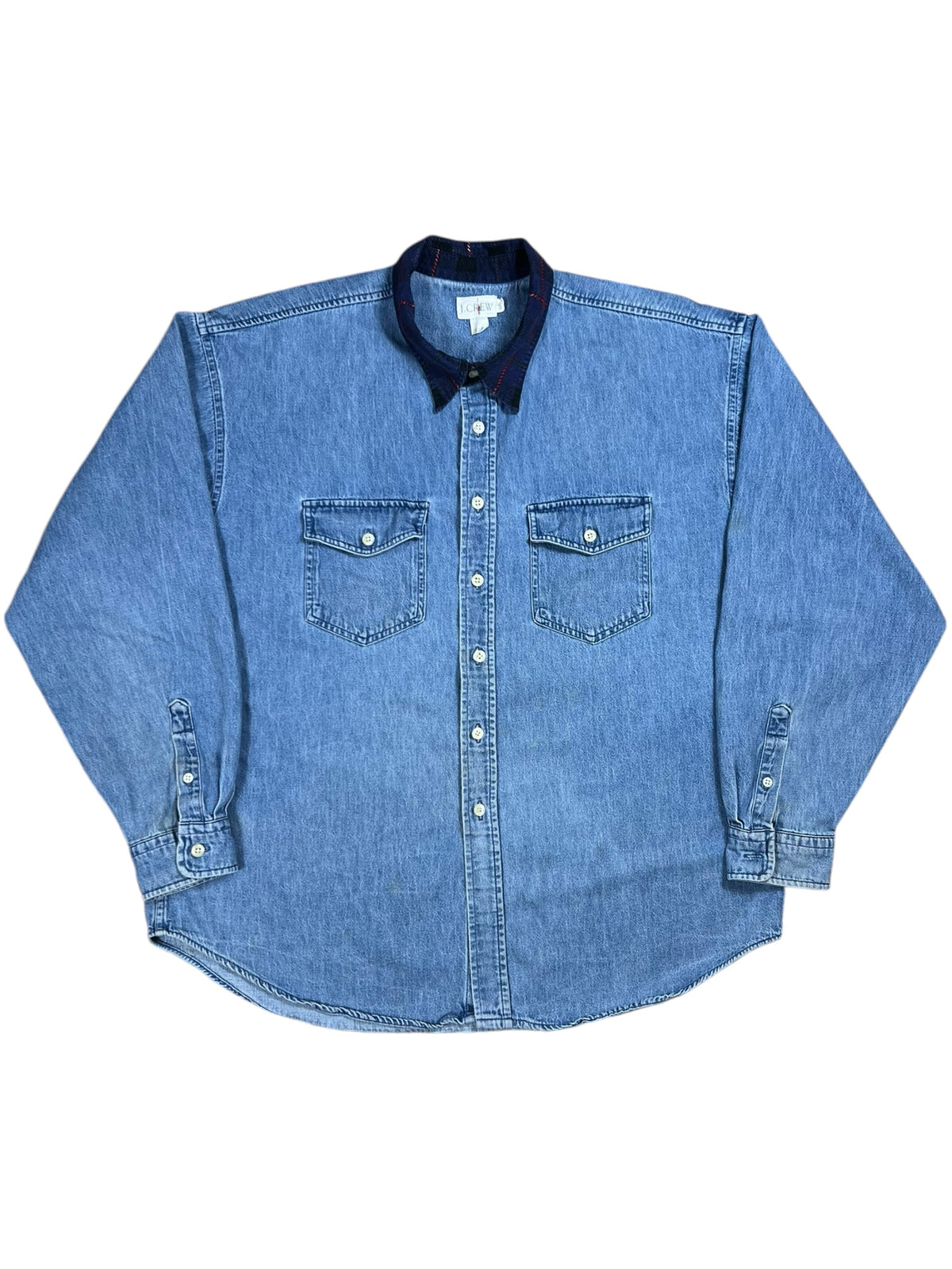 Vintage 90s J. Crew faded USA made denim button down shirt (XXL)
