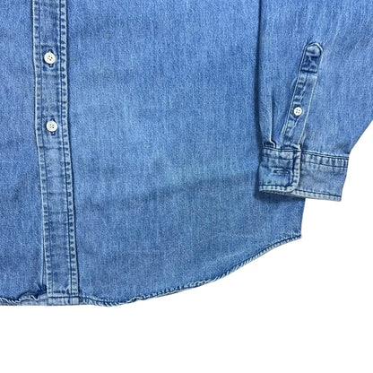 Vintage 90s J. Crew faded USA made denim button down shirt (XXL)