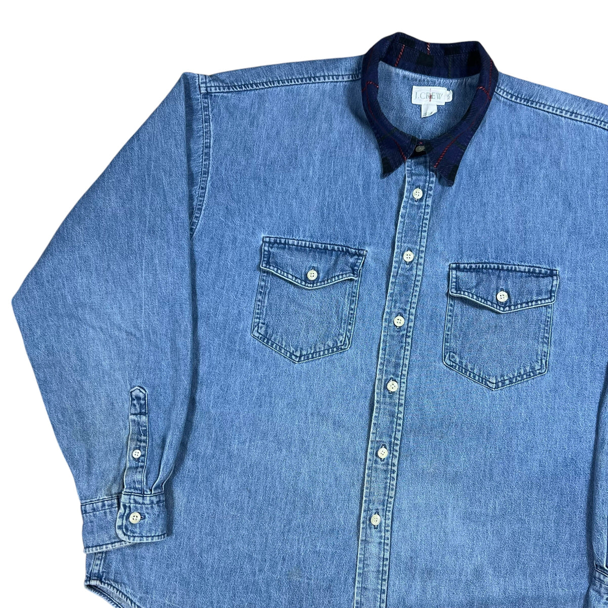 Vintage 90s J. Crew faded USA made denim button down shirt (XXL)