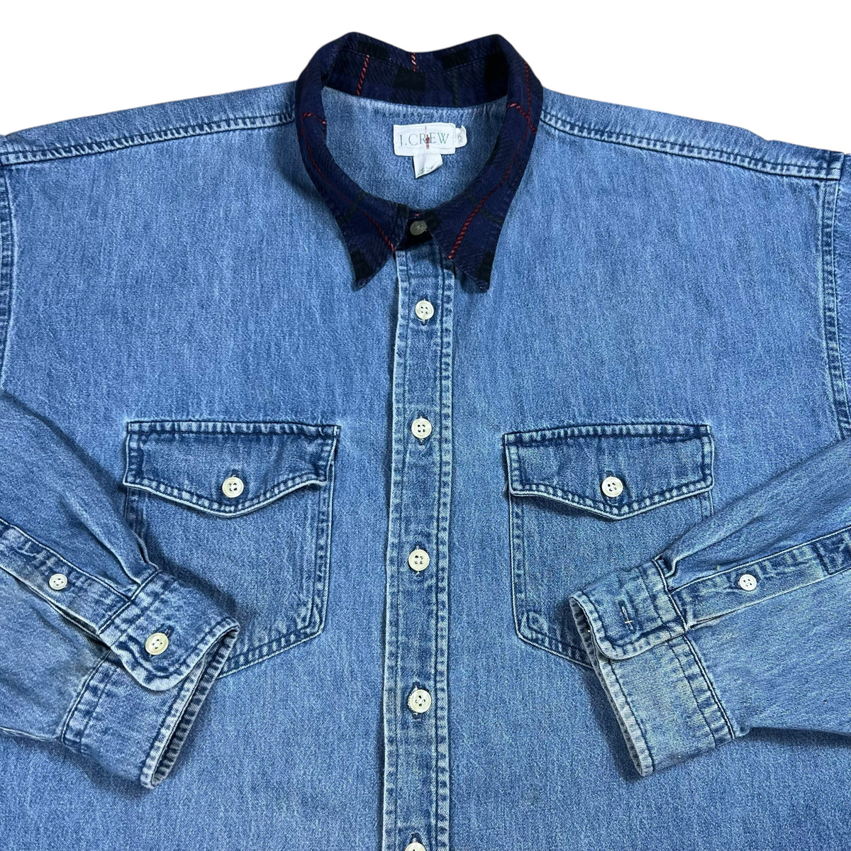 Vintage 90s J. Crew faded USA made denim button down shirt (XXL)