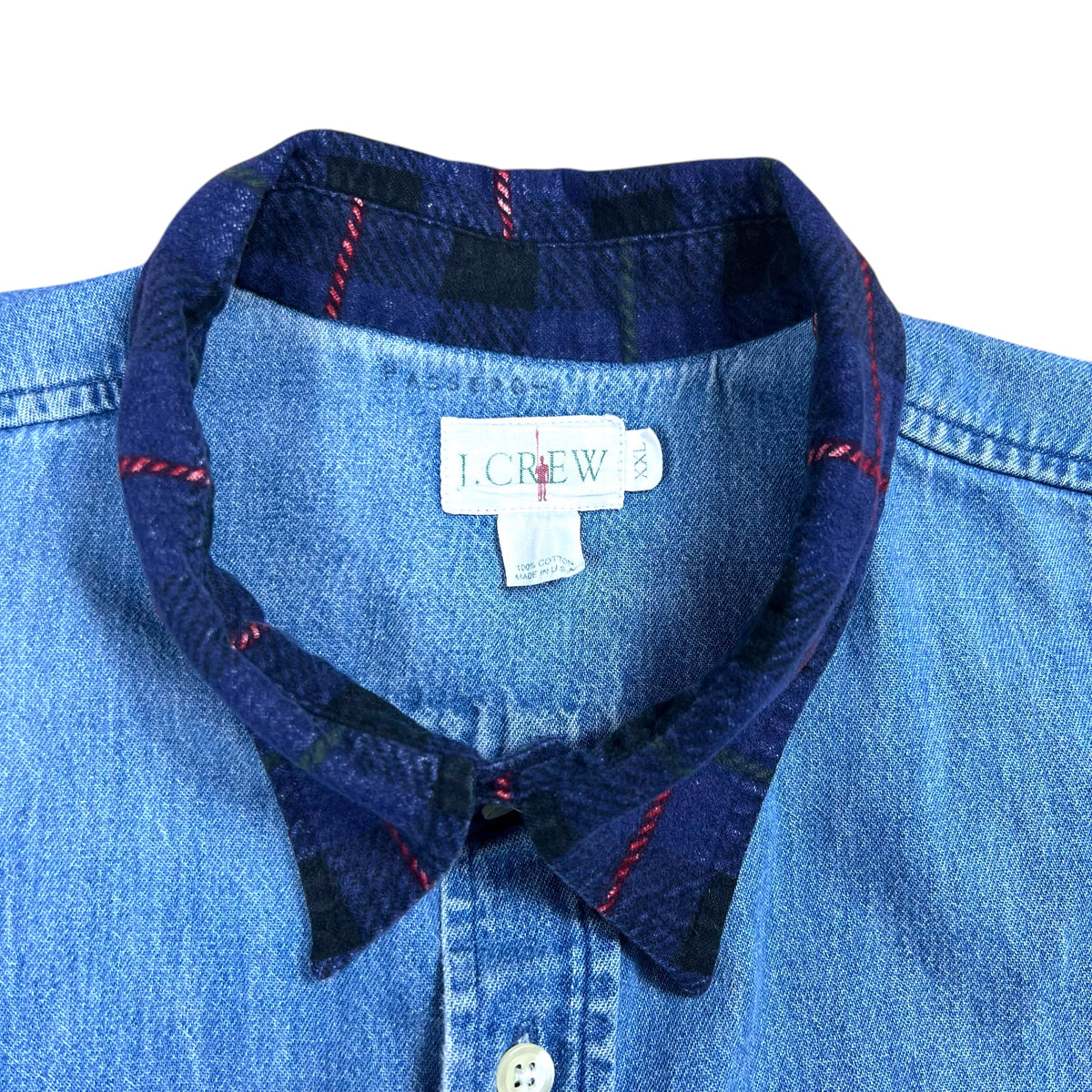 Vintage 90s J. Crew faded USA made denim button down shirt (XXL)