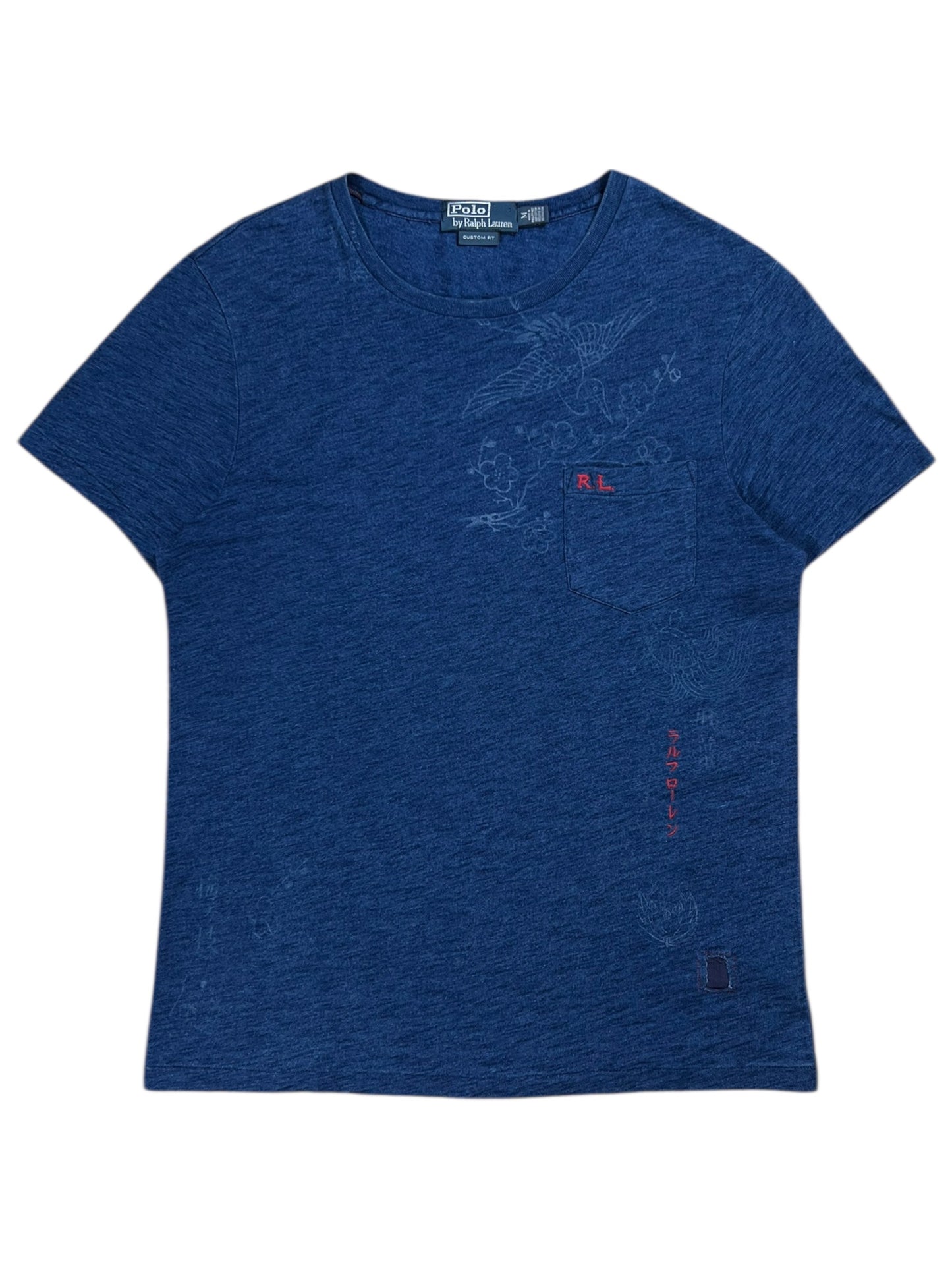 Vintage Y2K Polo Ralph Lauren RL cranes patch navy faded tee (M)