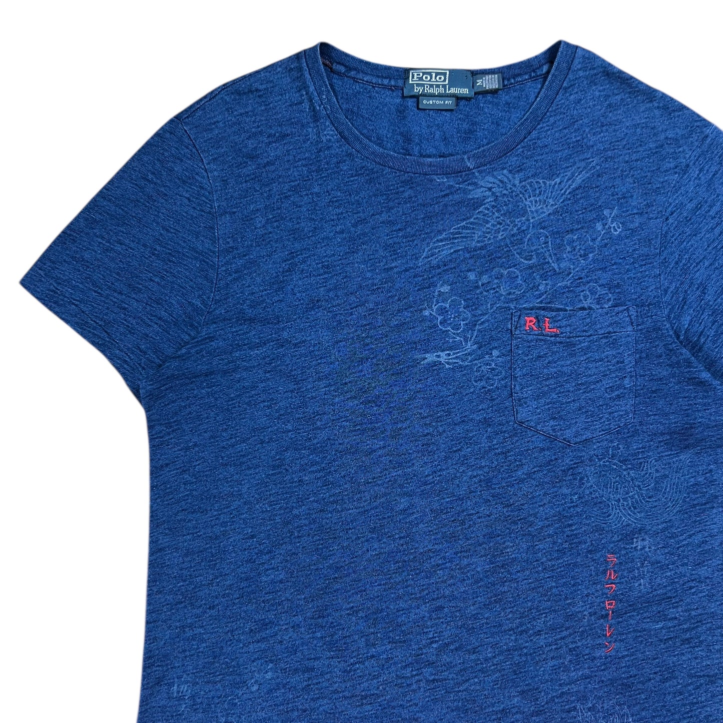 Vintage Y2K Polo Ralph Lauren RL cranes patch navy faded tee (M)