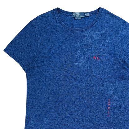 Vintage Y2K Polo Ralph Lauren RL cranes patch navy faded tee (M)