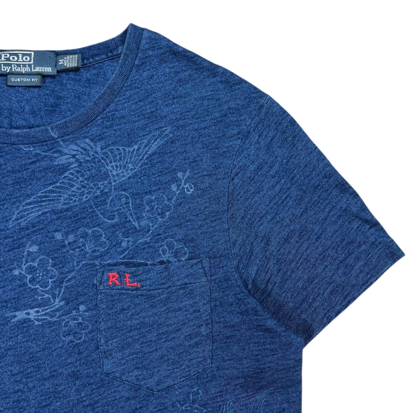 Vintage Y2K Polo Ralph Lauren RL cranes patch navy faded tee (M)