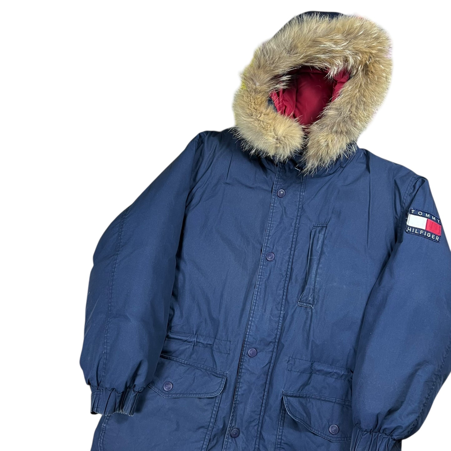 Vintage 90s Tommy Hilfiger fur hood mini patch jacket (M)