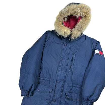 Vintage 90s Tommy Hilfiger fur hood mini patch jacket (M)