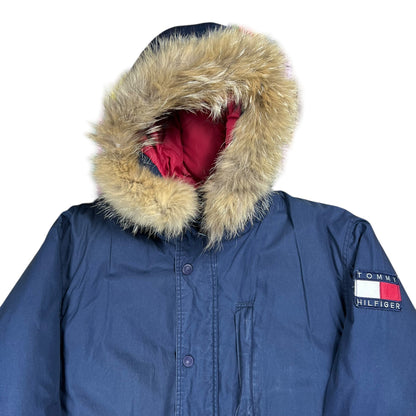 Vintage 90s Tommy Hilfiger fur hood mini patch jacket (M)