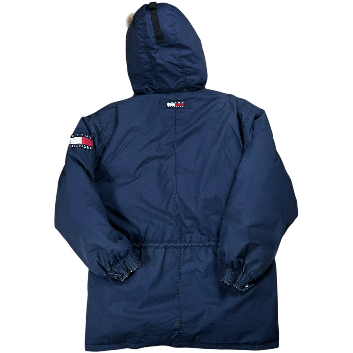 Vintage 90s Tommy Hilfiger fur hood mini patch jacket (M)