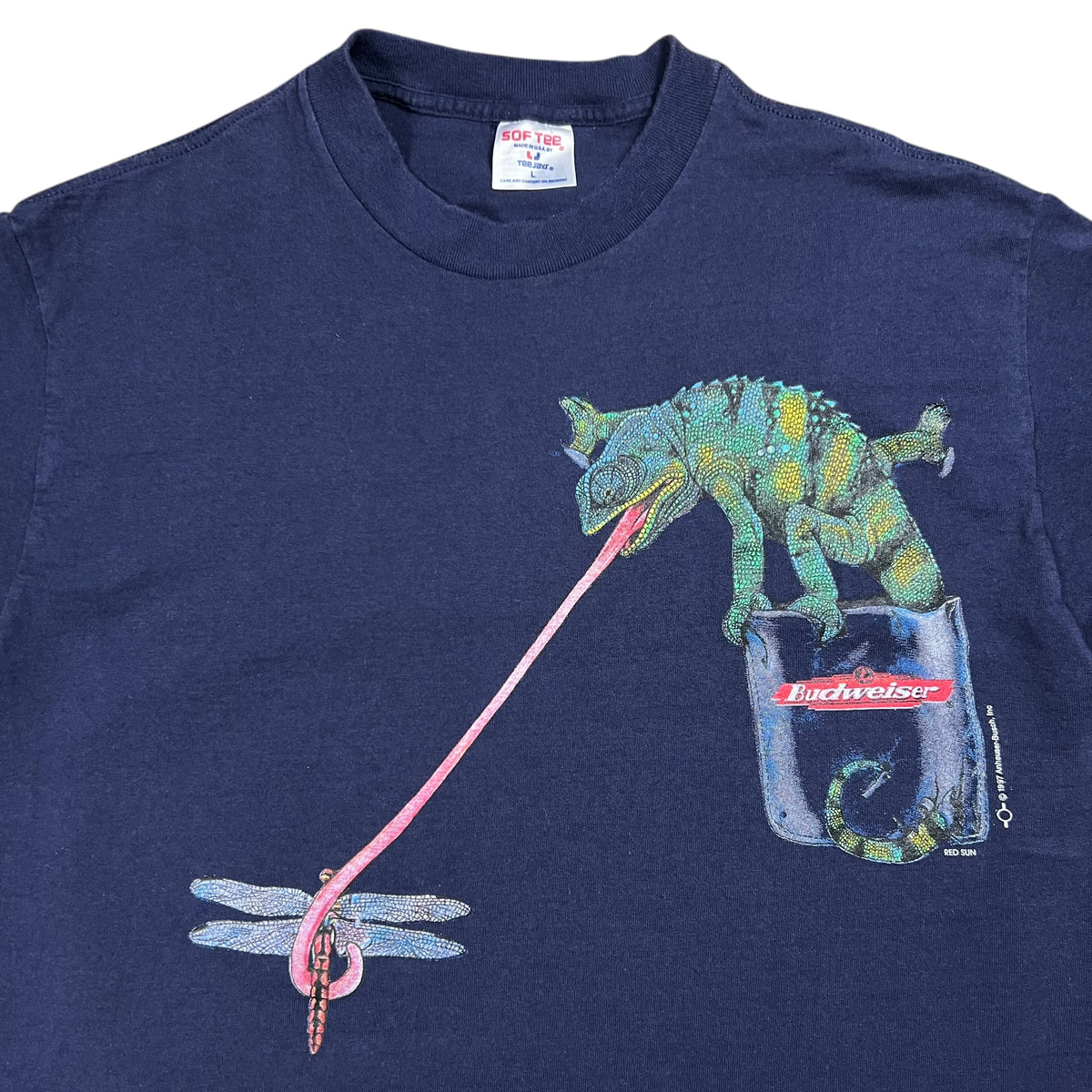 Vintage 1997 Budweiser Lizard We Could Have Been Huge beer tee (L)