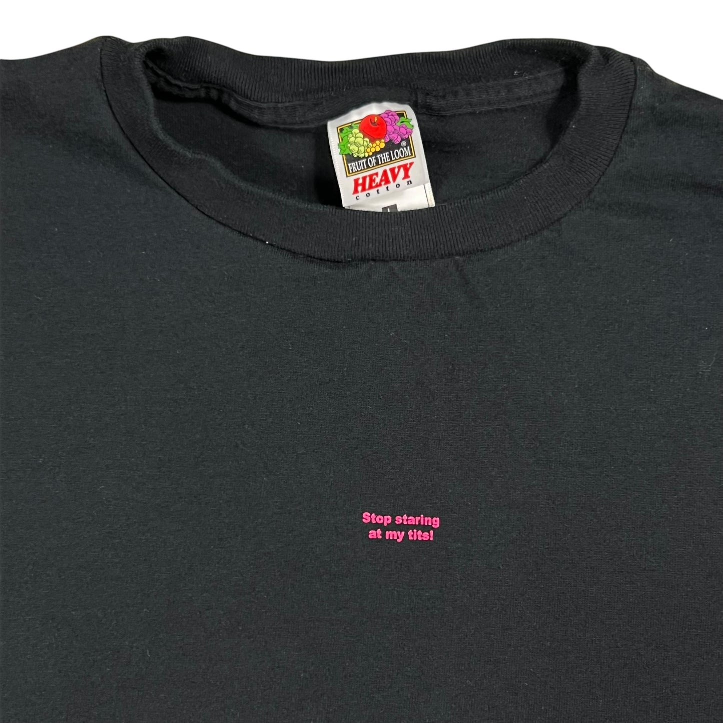 Vintage 90s Stop staring at my tits raunchy tee (L)