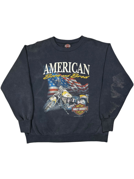 Vintage 1992 Harley Davidson 3D Emblem American Born and Bred Chop Shop faded crewneck (L)