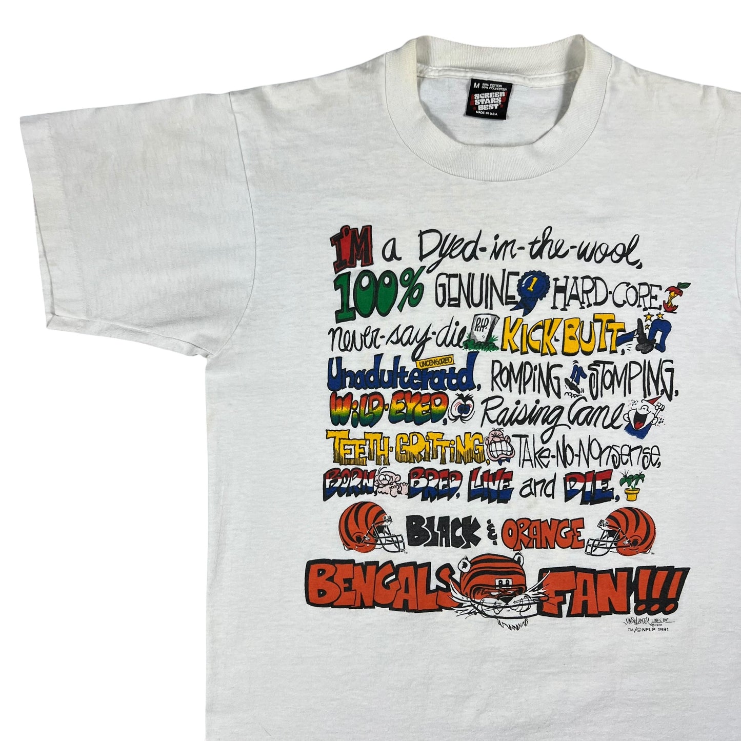 Vintage 1991 Die Hard Cincinnati Bengals Fan NFL tee (M)