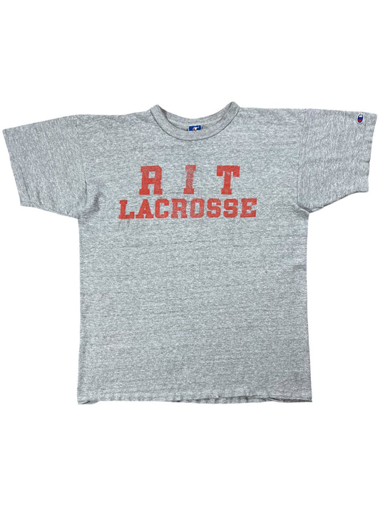 Vintage 90s Champion RIT Lacrosse faded Heather grey tee (L)