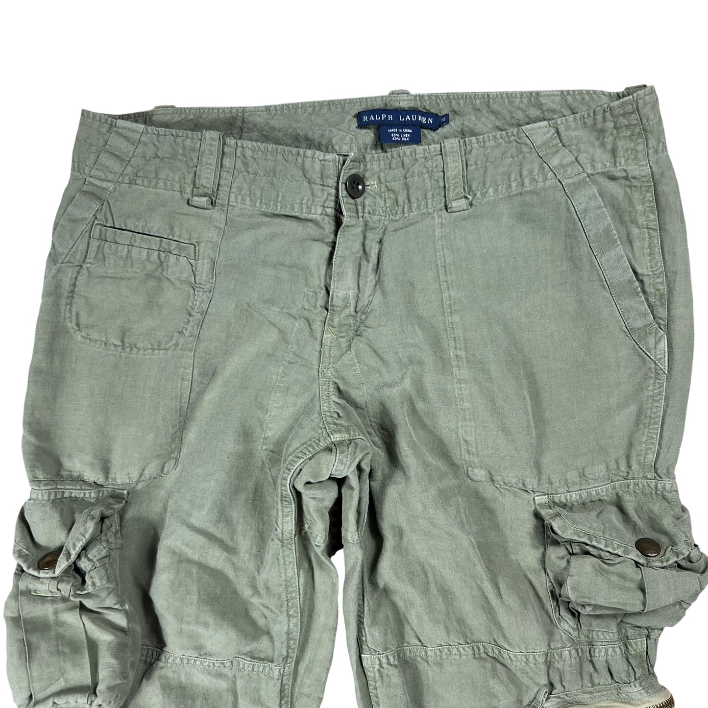 Vintage Y2K Ralph Lauren linen silk military style women’s multi pocket cargo pants (33x30)