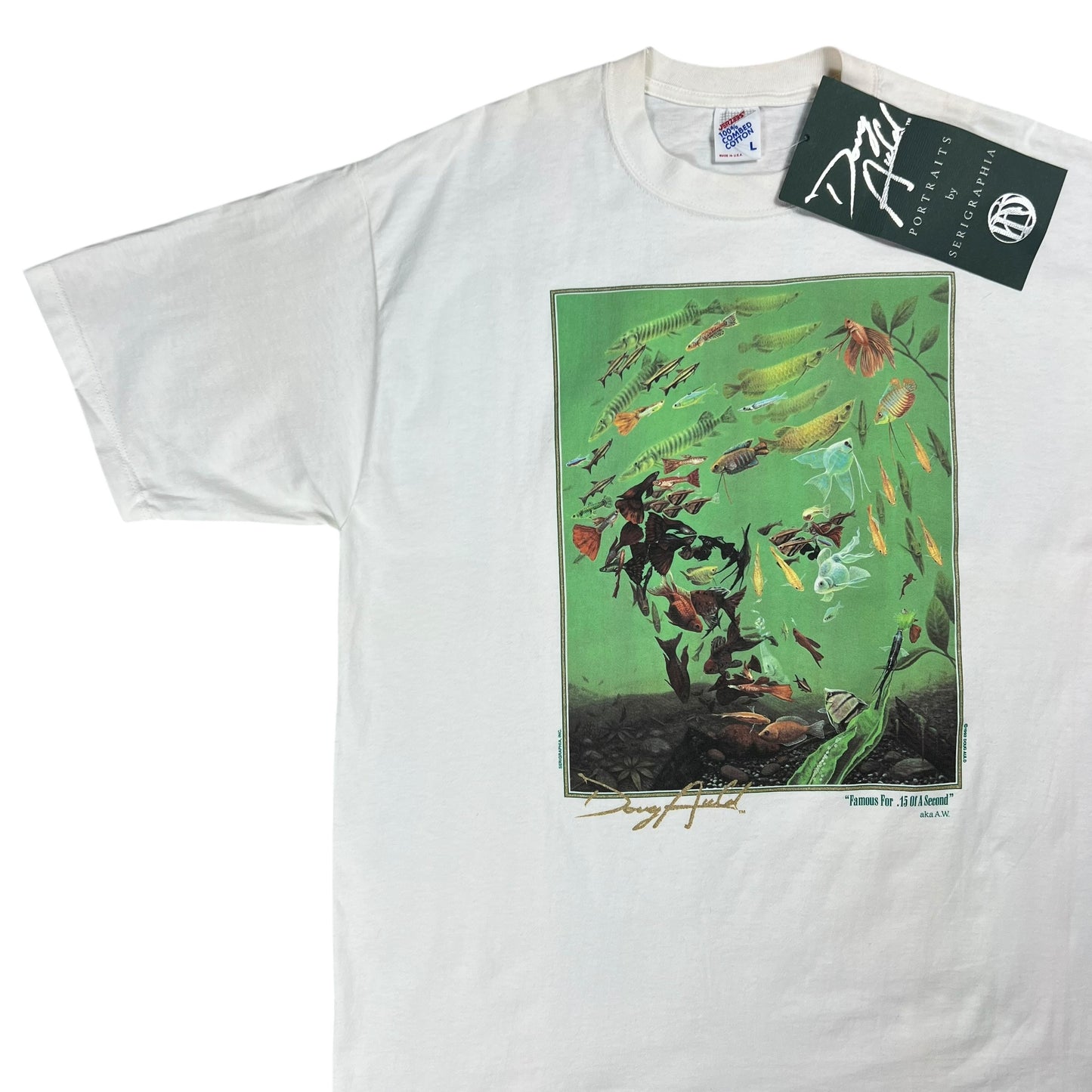 Vintage 1992 Andy Warhol Fish Portrait “Famous for .15 of a second” Doug Auld art tee (L) DS NWT