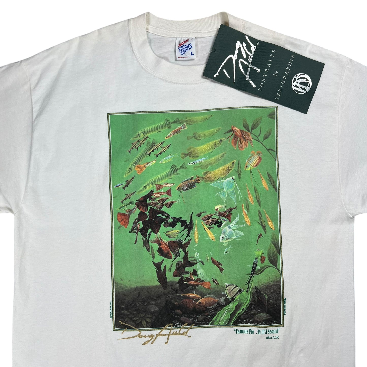 Vintage 1992 Andy Warhol Fish Portrait “Famous for .15 of a second” Doug Auld art tee (L) DS NWT