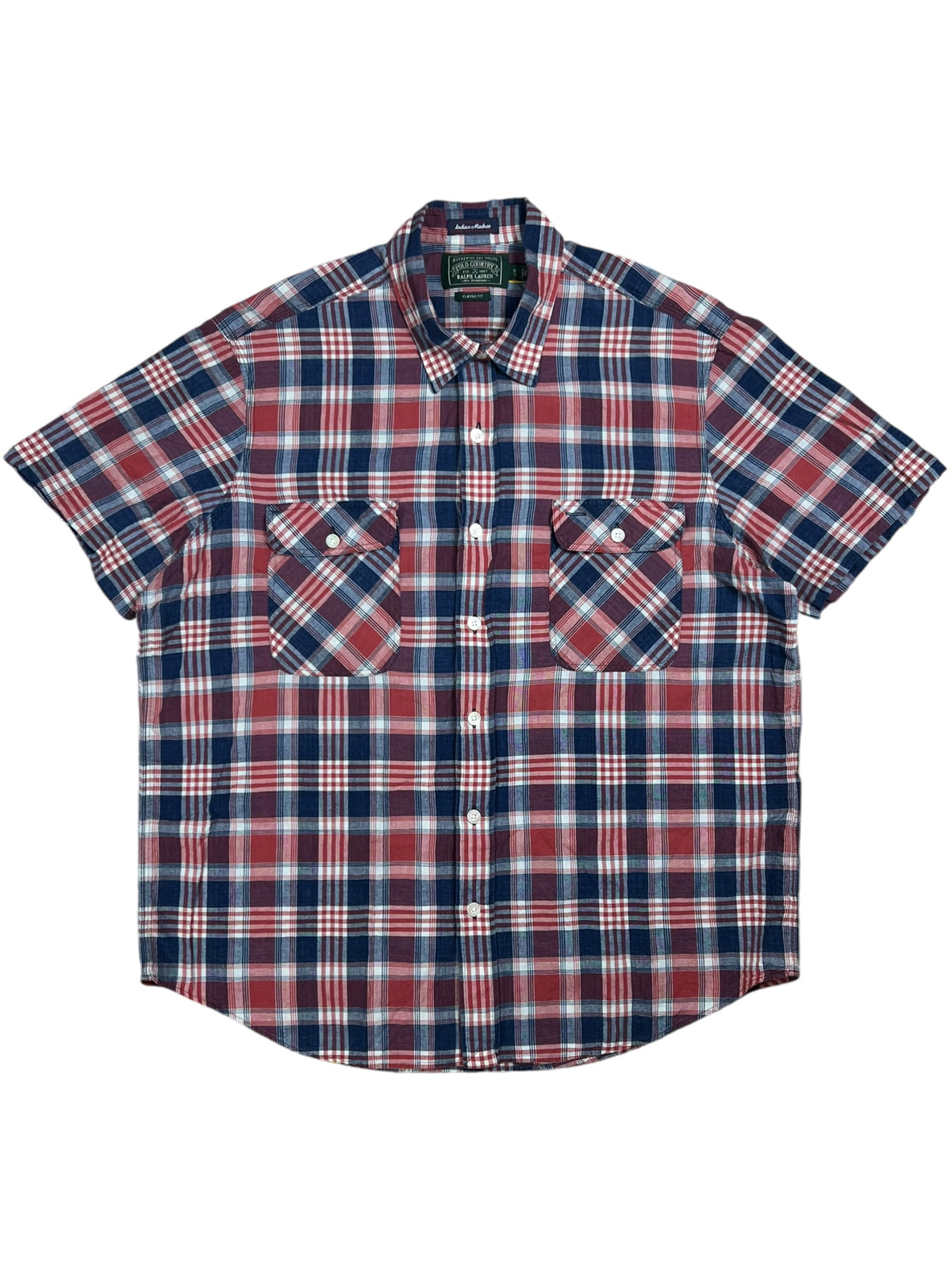 Polo Country Ralph Lauren Indian Madras woven short sleeve button down shirt (XL)