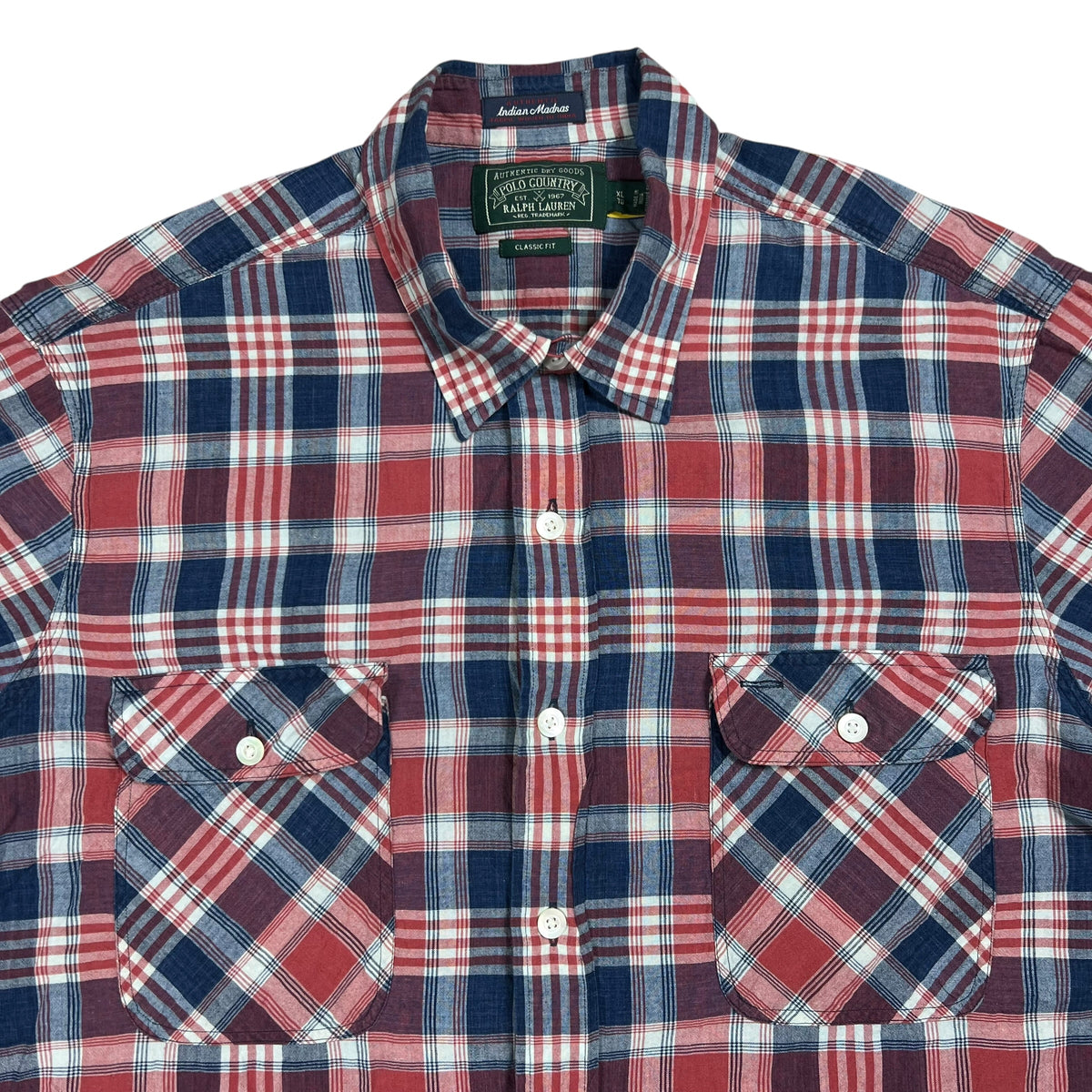 Polo Country Ralph Lauren Indian Madras woven short sleeve button down shirt (XL)