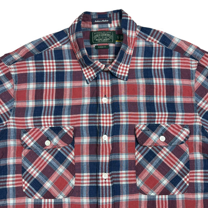 Polo Country Ralph Lauren Indian Madras woven short sleeve button down shirt (XL)