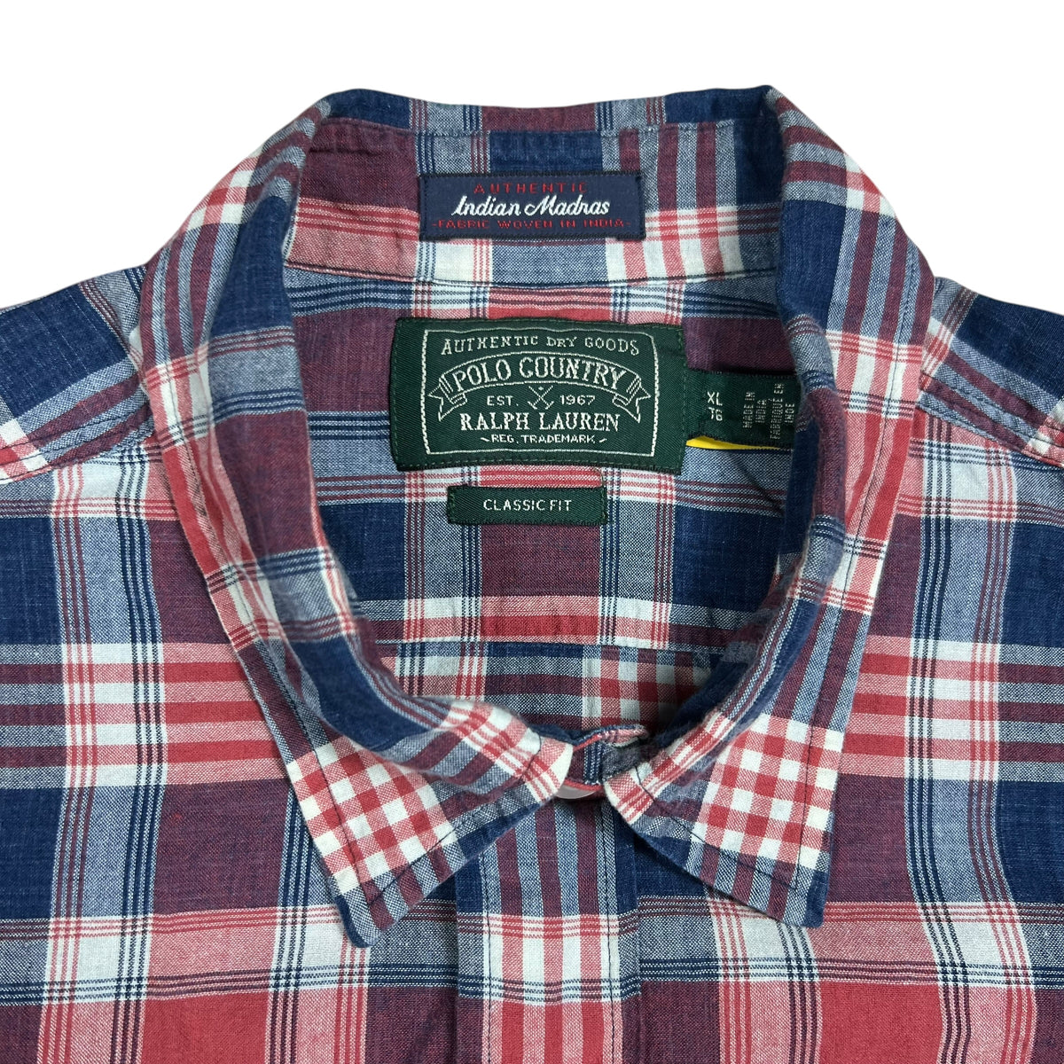 Polo Country Ralph Lauren Indian Madras woven short sleeve button down shirt (XL)