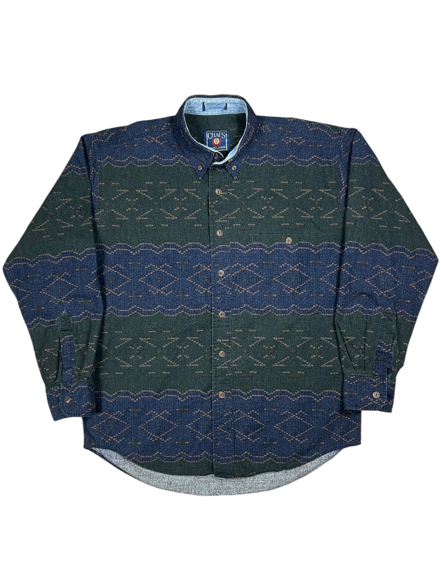 Vintage 90s Chaps Ralph Lauren Aztec style button down shirt (M)