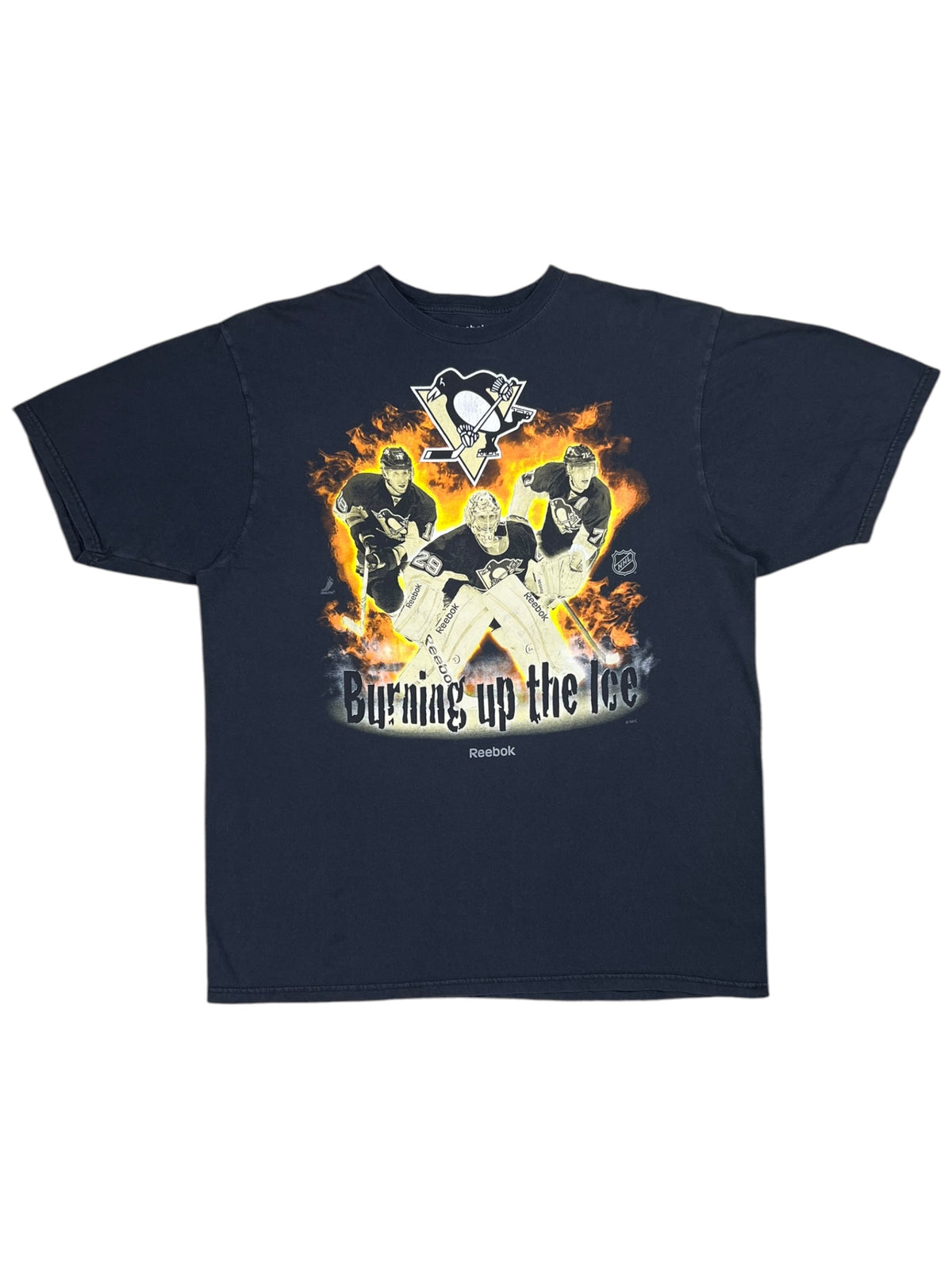 Vintage Y2K Pittsburgh Penguins Burning up the Ice flames NHL tee (XL)