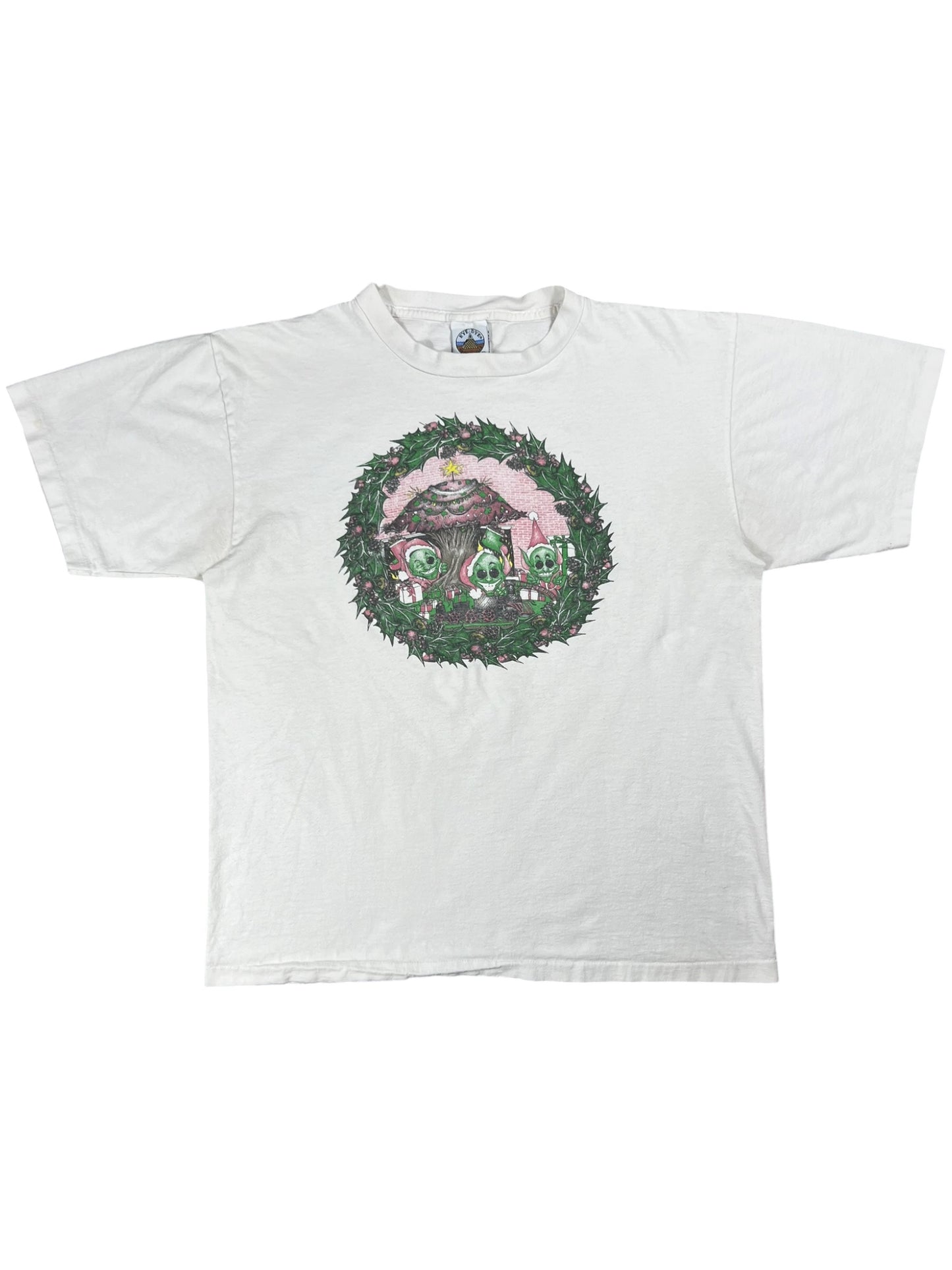 Vintage 90s Eye Dye Trippy Aliens psychedelic weed mushrooms LSD drug tee (XL)