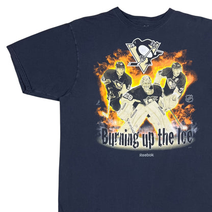 Vintage Y2K Pittsburgh Penguins Burning up the Ice flames NHL tee (XL)