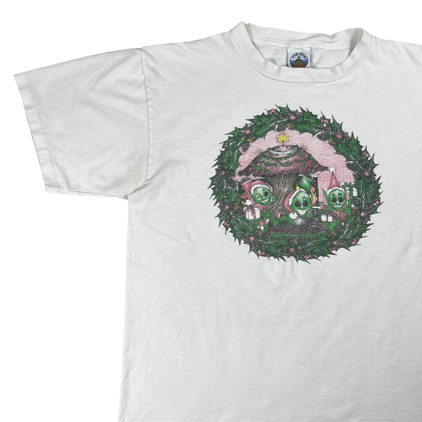 Vintage 90s Eye Dye Trippy Aliens psychedelic weed mushrooms LSD drug tee (XL)
