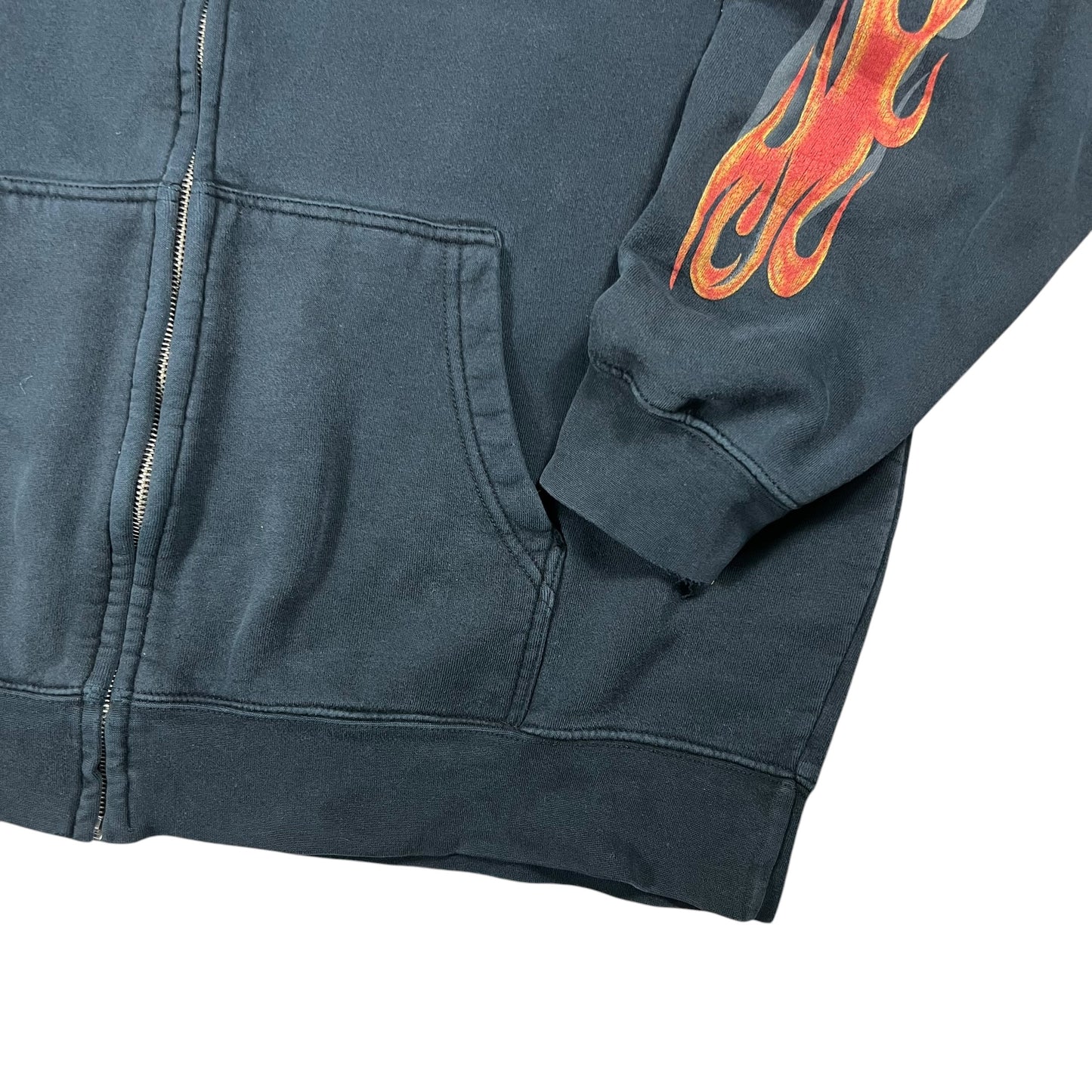 Vintage 2005 Harley Davidson Motorcycles flames sleeve print zip up hoodie (L)