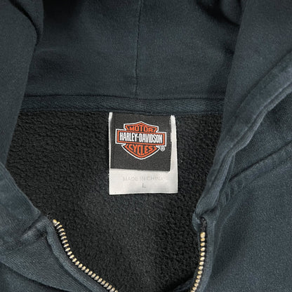 Vintage 2005 Harley Davidson Motorcycles flames sleeve print zip up hoodie (L)