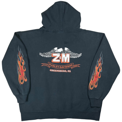 Vintage 2005 Harley Davidson Motorcycles flames sleeve print zip up hoodie (L)