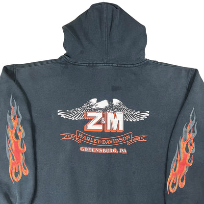 Vintage 2005 Harley Davidson Motorcycles flames sleeve print zip up hoodie (L)