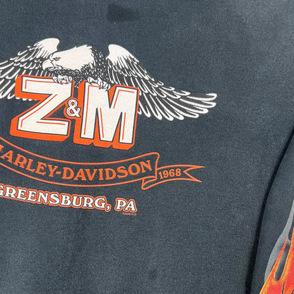 Vintage 2005 Harley Davidson Motorcycles flames sleeve print zip up hoodie (L)