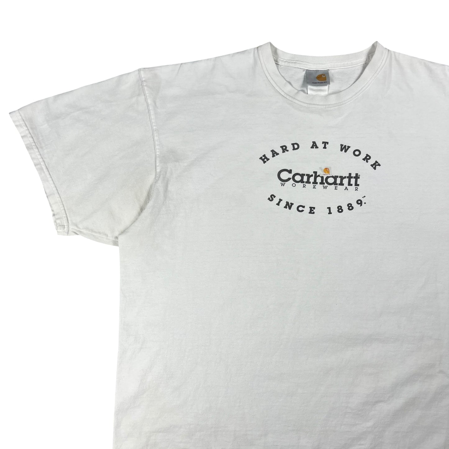 Vintage 90s Carhartt Hard At Work Since 1889 shirt shirt promo tee (XL/XXL)