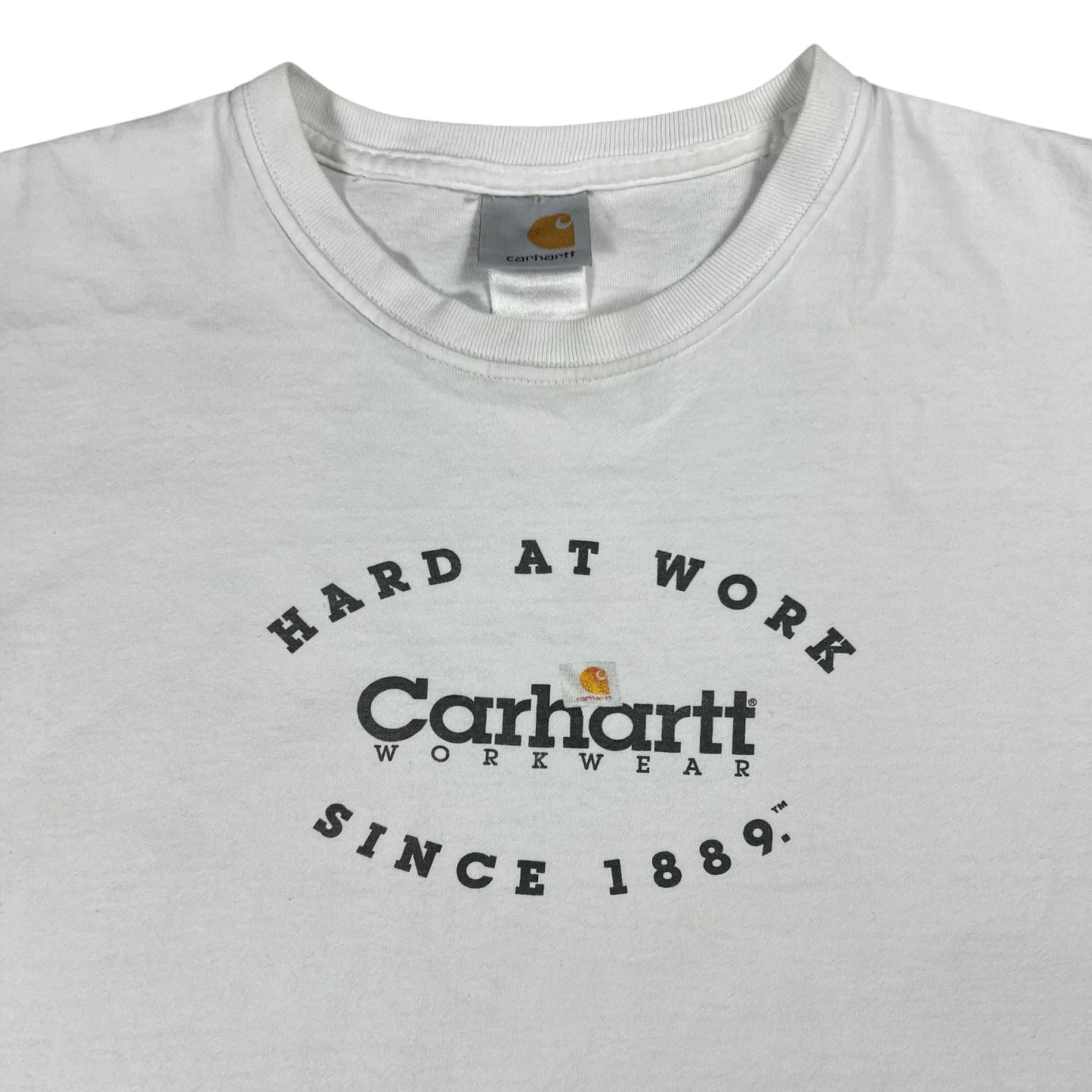 Vintage 90s Carhartt Hard At Work Since 1889 shirt shirt promo tee (XL/XXL)