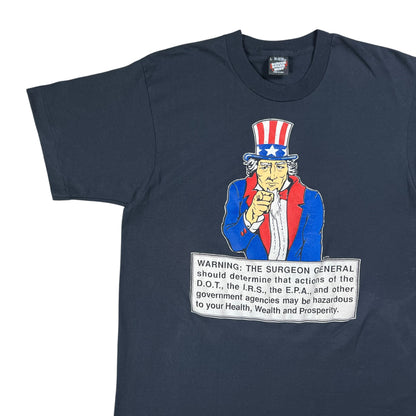 Vintage 1992 Uncle Sam Government Agencies May Be Hazardous to your health, wealth & prosperity anti government tee (L)