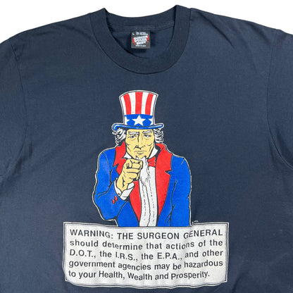 Vintage 1992 Uncle Sam Government Agencies May Be Hazardous to your health, wealth & prosperity anti government tee (L)