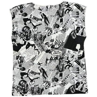 Vintage 80s Punk Anarchy British Invasion Rolling Stones Sex Pistols Beatles Jimi Hendrix Led Zeppelin news paper all over print band tank top shirt (L)