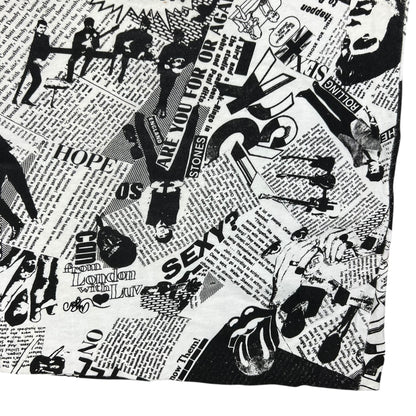Vintage 80s Punk Anarchy British Invasion Rolling Stones Sex Pistols Beatles Jimi Hendrix Led Zeppelin news paper all over print band tank top shirt (L)