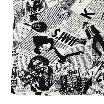 Vintage 80s Punk Anarchy British Invasion Rolling Stones Sex Pistols Beatles Jimi Hendrix Led Zeppelin news paper all over print band tank top shirt (L)