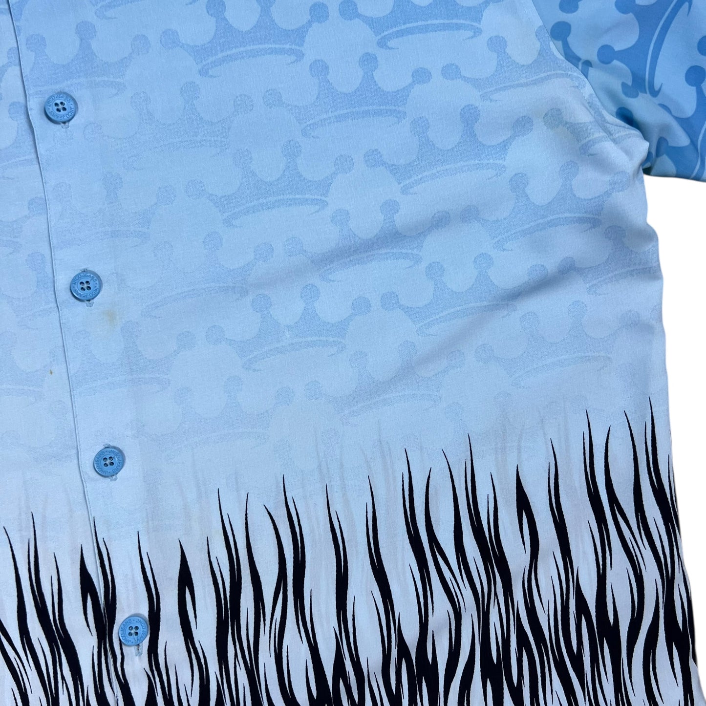 Vintage Y2K JNCO Jeans blue flames all over print Hawaiian shirt (XL)