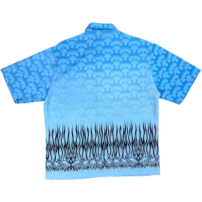 Vintage Y2K JNCO Jeans blue flames all over print Hawaiian shirt (XL)